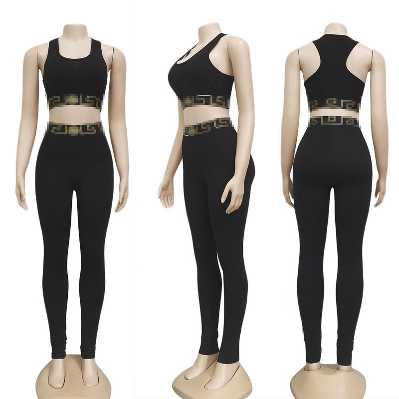 [Hot-Sell-Promote-Sell] J2377 Cross-border Womens Fashion Sports Pants Casual Two-Piece Set in Stock No. 1 Black Vance 