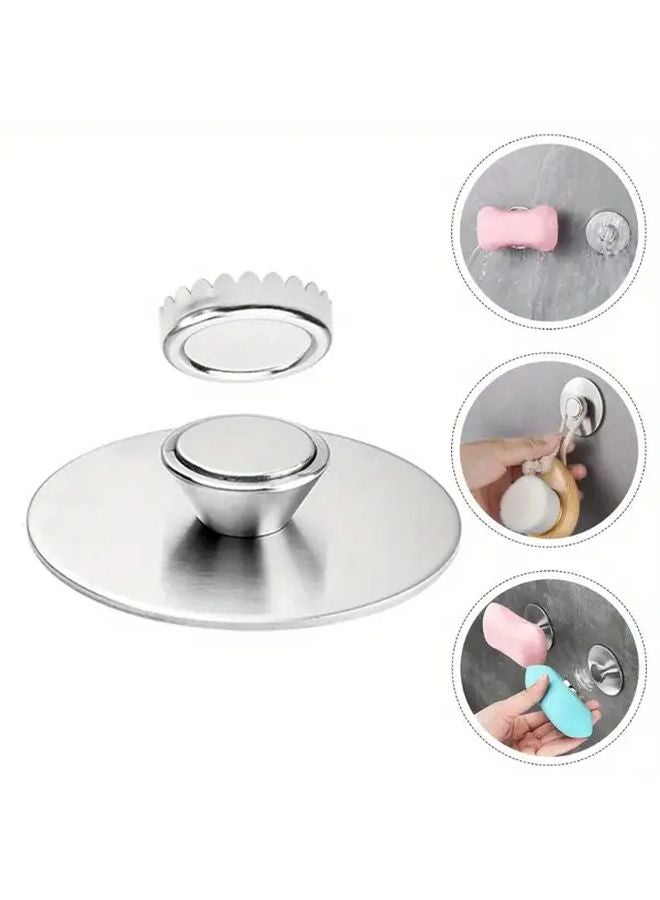 Stainless Steel Magnetic Soap Holder Wall Mounted Organizer With Suction Cup Silvery - Image 2