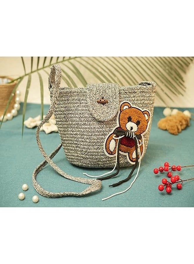 Ariya Women Sling Bag with Teddy Patch (4072 | Gray) Handcrafted PP & Cotton Blend Shoulder Purse, Perfect for Ladies & Girls, Lightweight Tote Bag for Daily Use, Casual, Travel & All Occasions - Image 5