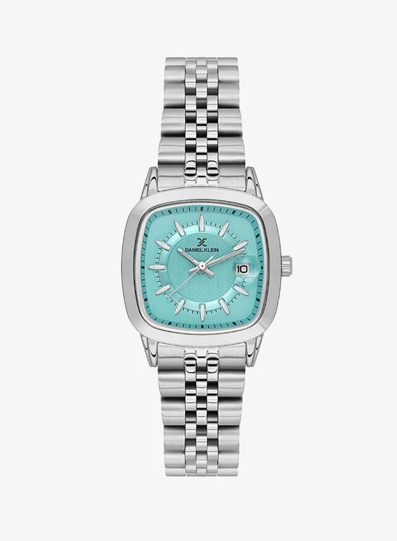 DANIEL KLEIN Women's Stainless Steel Silver Alloy Case Analog Blue Square Emboss Dial Japanese Quartz Premium 30 Meters Water Resistant