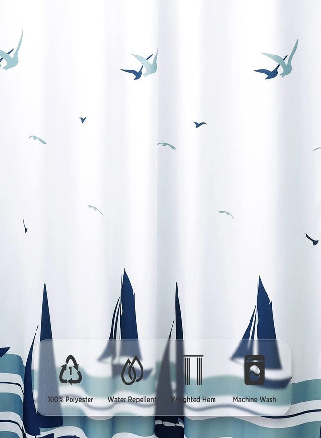 Molesun Xxuan Home 72 x 72 Fabric Shower Curtain for Bathroom, Nautical Coastal Waterproof Shower Curtain with Hooks, Sailboats - Image 3
