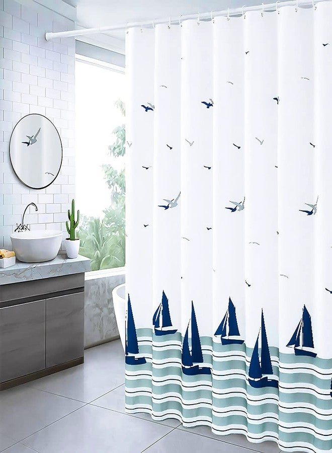 Molesun Xxuan Home 72 x 72 Fabric Shower Curtain for Bathroom, Nautical Coastal Waterproof Shower Curtain with Hooks, Sailboats - Image 1