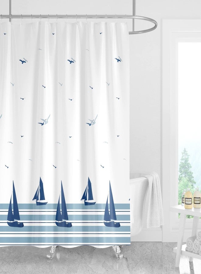 Molesun Xxuan Home 72 x 72 Fabric Shower Curtain for Bathroom, Nautical Coastal Waterproof Shower Curtain with Hooks, Sailboats - Image 2