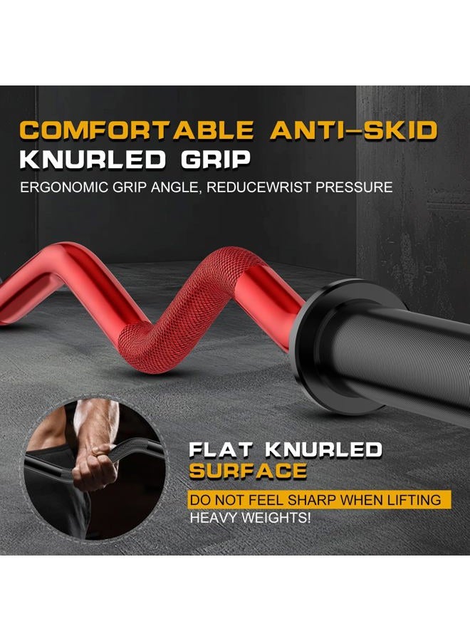 LAVVON Olympic EZ Curl Barbell Bar 47",Mute Bearings - 2" Curl Bar for Weight Lifting, Hip Thrusts,Biceps,Squat-Home Gym Weight Bar-Chrome Curling Strength Training, 2Pcs Collars(800lbs Weight Capacity) (Red - Image 2