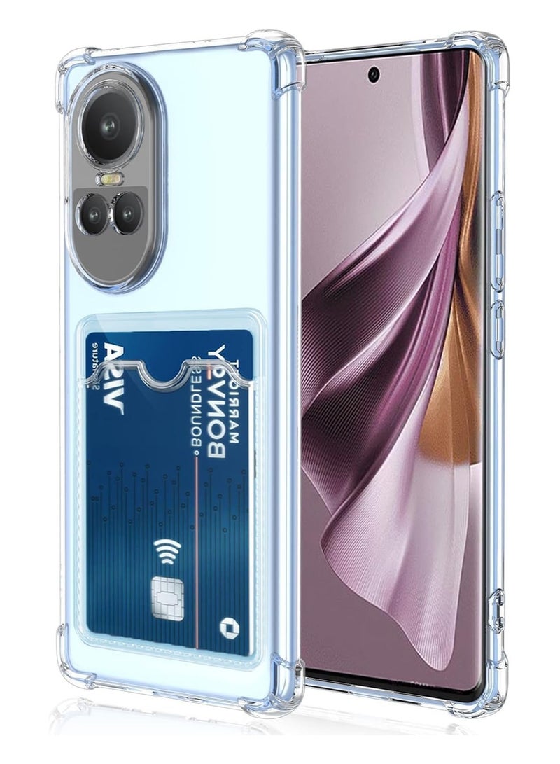 Oppo Reno 10 & Reno10 Pro 5G Case Clear Card Holder Back Wallet Crystal Transparent Soft TPU Shockproof Bumper Corner Drop Protection Phone Cover With Camera Lens Protection - Transparent 