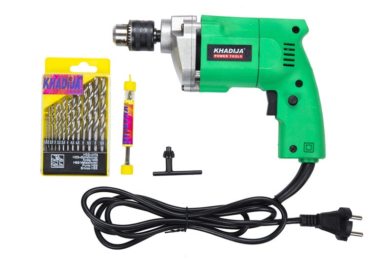 KHADIJA Drill Machine 10mm With Free 13Pcs HSS Drill Bits & 1Pc Masonary Bit Combo 6 Months Warranty - Image 1