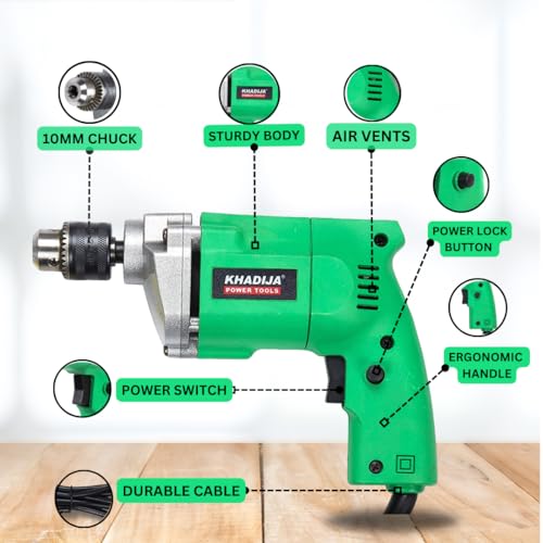 KHADIJA Drill Machine 10mm With Free 13Pcs HSS Drill Bits & 1Pc Masonary Bit Combo 6 Months Warranty - Image 3