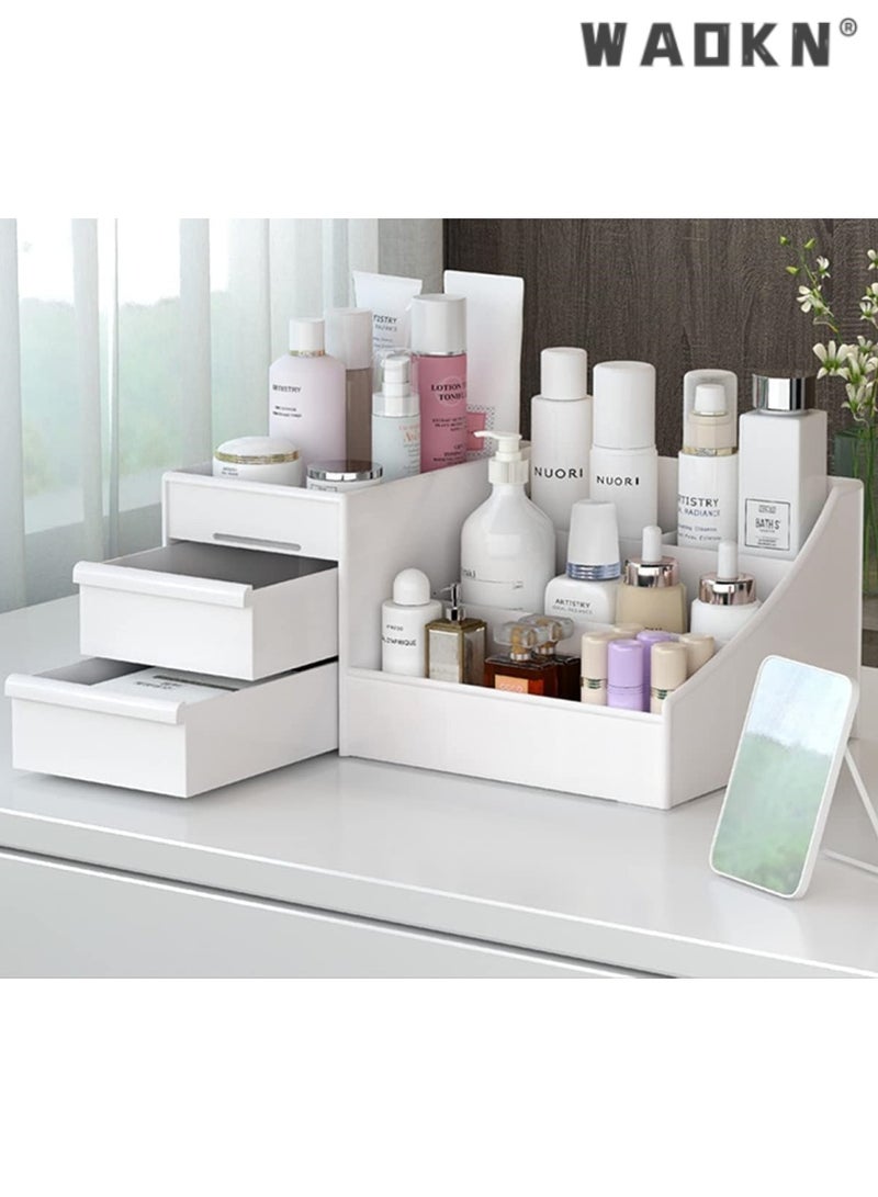 WAOKN Makeup organizer,Cosmetic Storage Box with Drawer for Bathroom, Countertop, Bedroom Dresser, Vanity Box，fits jewelry, lipsticks ，Skincare, Brushes, Lotions and more（ivory white） - Image 4
