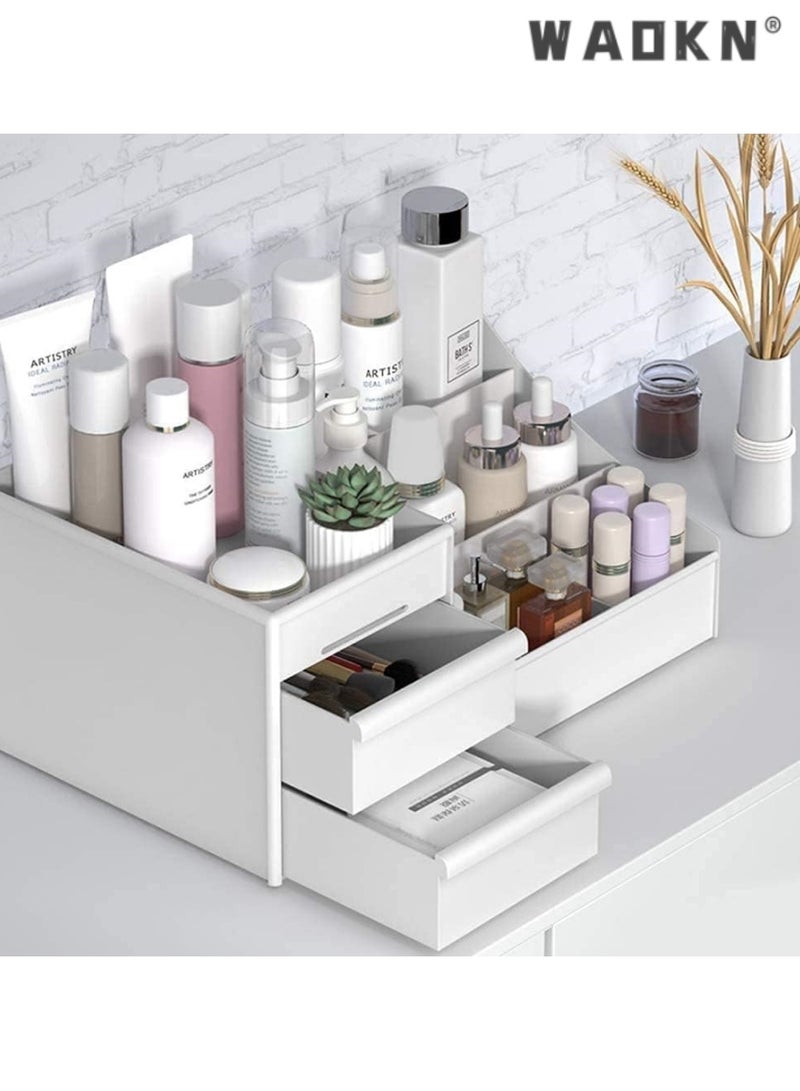 WAOKN Makeup organizer,Cosmetic Storage Box with Drawer for Bathroom, Countertop, Bedroom Dresser, Vanity Box，fits jewelry, lipsticks ，Skincare, Brushes, Lotions and more（ivory white） - Image 5