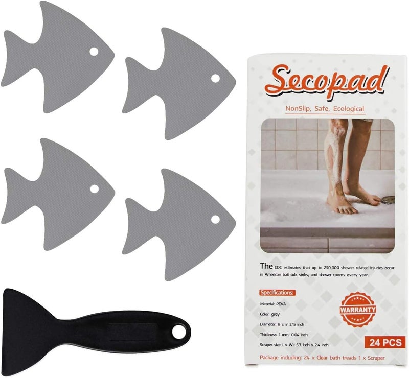 Secopad Bathtub Stickers Non-Slip, 24 PCS Safety Shower Treads Adhesive Appliques with Premium Scraper (Gray) - Image 1