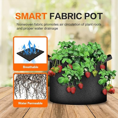 iPower 5-Pack 10 Gallon Plant Grow Bags Thickened Nonwoven Aeration Fabric Pots Heavy Duty Durable Container, Strap Handles for Garden, Black - Image 5