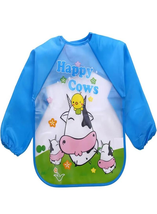 Sparkle Joy Full Sleeves Bibs for Baby Washable, Waterproof Apron with Tying Robe | Quick Dry Baby Bibs for Newborns/Infants/Toddlers/Babies (6-36months) (Pack of 1) (Print May Vary) (BLUE2) - Image 1