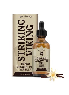 Striking Viking Beard Growth Oil with Biotin - 2 Fl Oz, 1 Pack, Vanilla - Thickening & Conditioning Biotin Beard Growth Oil for Men with Argan Oil & Jojoba Oil - Facial Hair Growth for Men  - Image 1