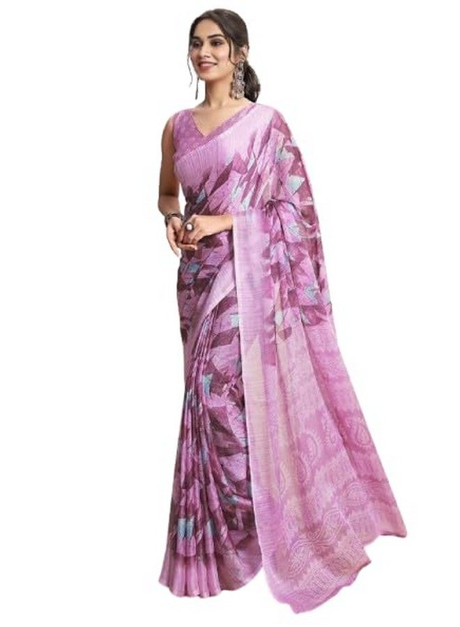 Women's Chiffon and Geometric Printed Saree with Blouse Piece (Pink)  - Image 1