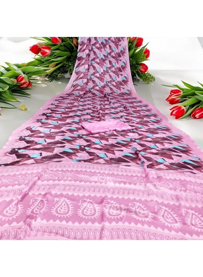 Women's Chiffon and Geometric Printed Saree with Blouse Piece (Pink)  - Image 2