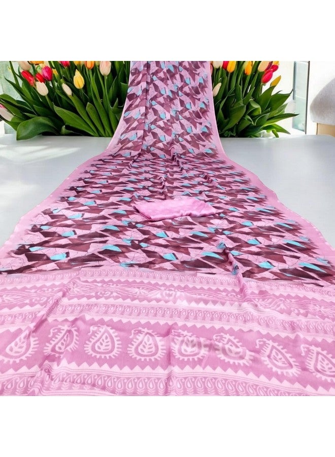 Women's Chiffon and Geometric Printed Saree with Blouse Piece (Pink)  - Image 4