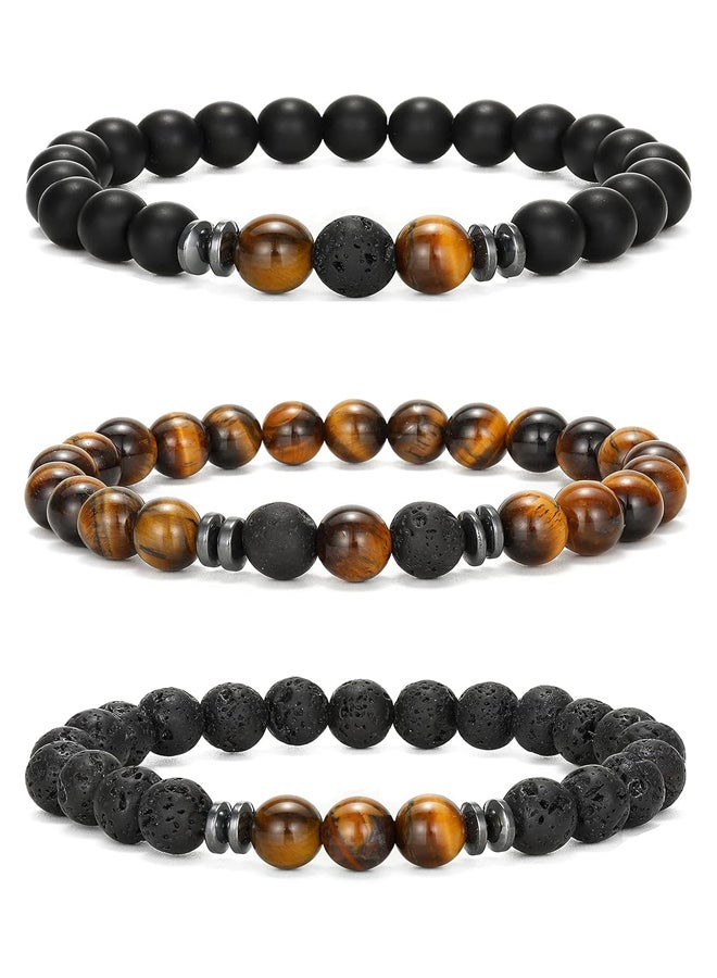 Natural Agate Stone Tiger Eye Flexible Beaded Bracelet for Yoga, 3-6pcs 8mm Unisex - Image 1