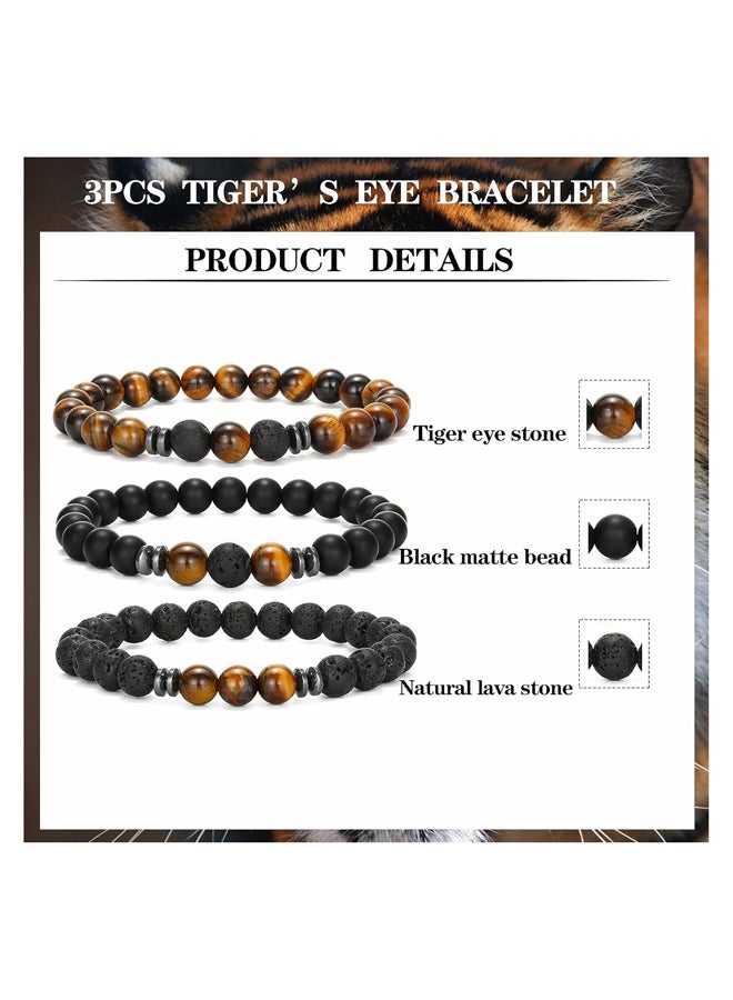 Natural Agate Stone Tiger Eye Flexible Beaded Bracelet for Yoga, 3-6pcs 8mm Unisex - Image 2