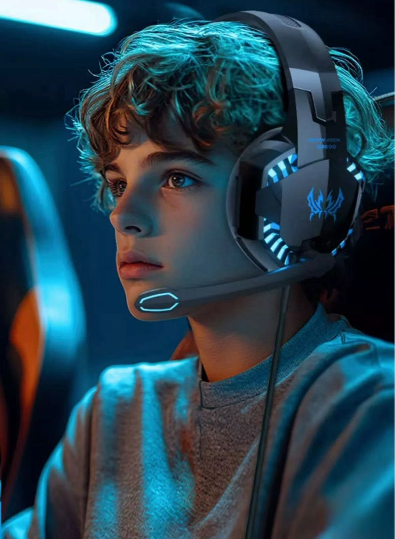 Gaming Headset Surround Stereo Gaming Headphones with Noise Cancelling Mic, LED Lights and Soft Memory Earmuffs for PS4, Nintendo Switch, PC Mac Computer Games (Red) Wired - Image 2