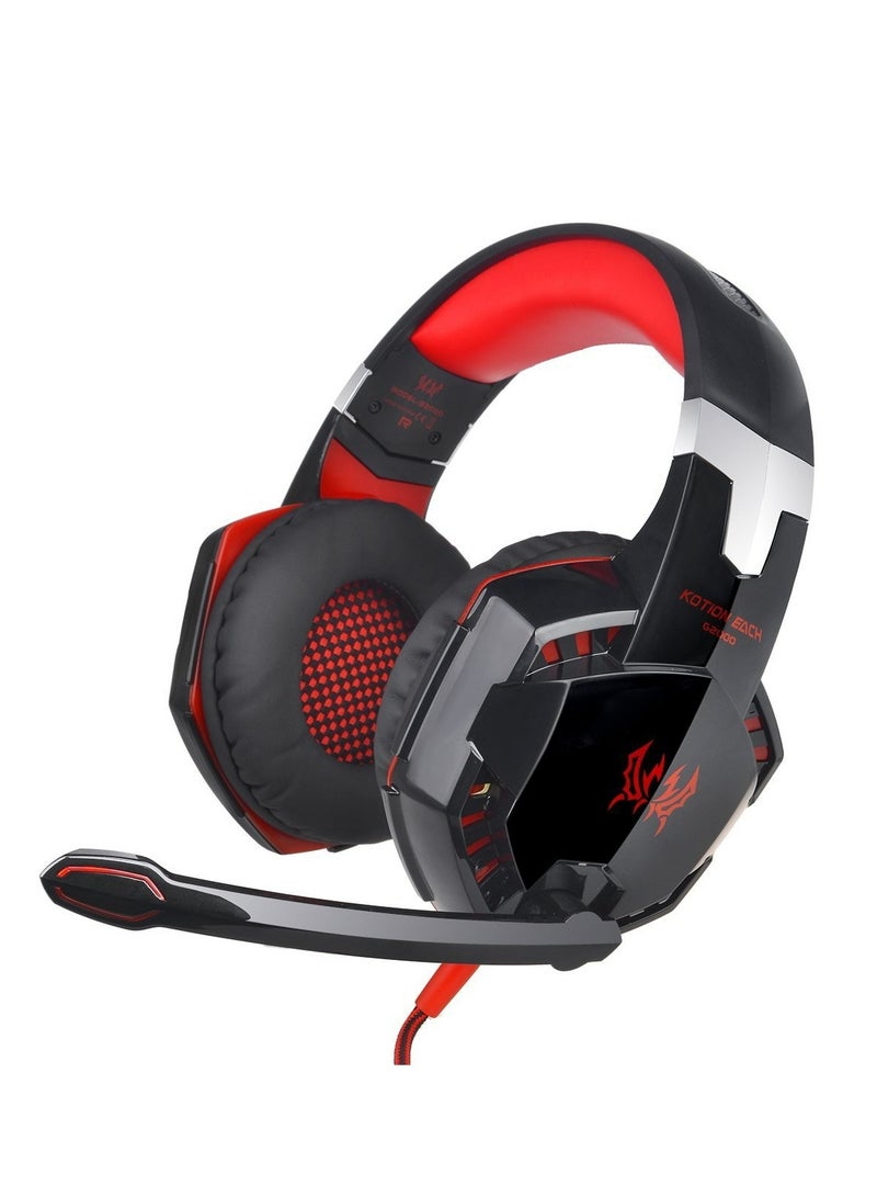 Gaming Headset Surround Stereo Gaming Headphones with Noise Cancelling Mic, LED Lights and Soft Memory Earmuffs for PS4, Nintendo Switch, PC Mac Computer Games (Red) Wired - Image 1
