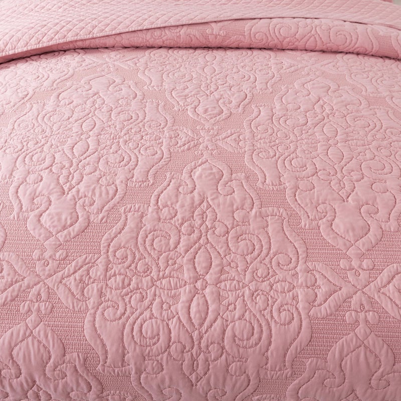 Newlake Quilt Bedspread مجموعة Pink Jacquard النمط الأزهار المنقوش عكسها مجموعة الألياف الدقيقة المغطاة بحجم الملك بحجم الملك - Image 3