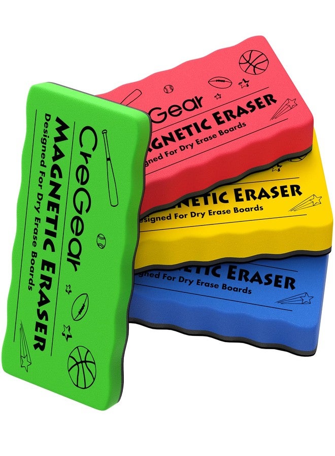 CREGEAR Magnetic Whiteboard Erasers, 4 Pack Dry Erase Board Erasers with Strong Magnet, Reusable Whiteboard Cleaning Pads for Whiteboard and Chalkboard Office Classroom Home, 4 Color, 4 x 2 x 0.6 Inch