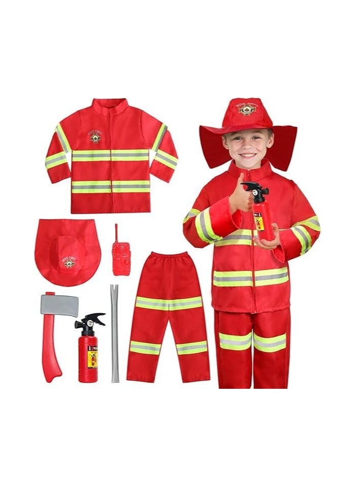 Kids Fire Chief Costume, Role-playing Fireman Gear Firefighter Costume for Kids Role Play Dress Up Toy Set with Helmet and Accessories Red, Perfect Gift for Boy and Girls Birthday Gift