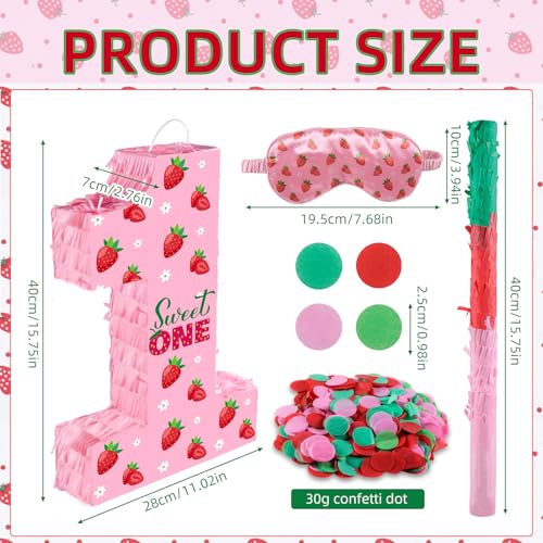 Lcoor Strawberry Birthday Decorations Sweet One Number 1 Pinata with Stick Blindfold and Confetti Strawberry Piata 1st Birthday Party Decoration Supplies Strawberry 1st - Image 5