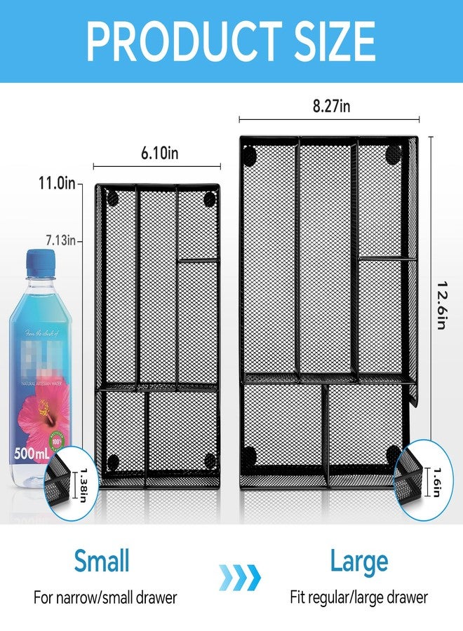 Kciplab Desk Drawer Organizer, Office Drawer Divider Organizer Tray with 6 Compartments, Metal Mesh Desktop Organization and Accessories for Stationery Makeup Kitchen Toolroom School ＆ Office (Small, Black) - Image 5