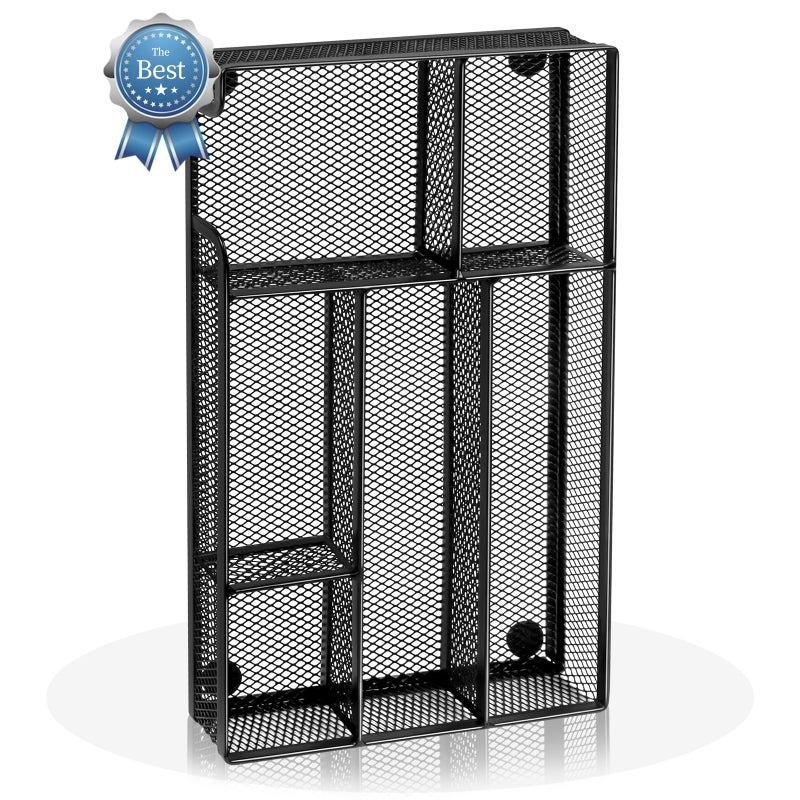 Kciplab Desk Drawer Organizer, Office Drawer Divider Organizer Tray with 6 Compartments, Metal Mesh Desktop Organization and Accessories for Stationery Makeup Kitchen Toolroom School ＆ Office (Small, Black) - Image 1