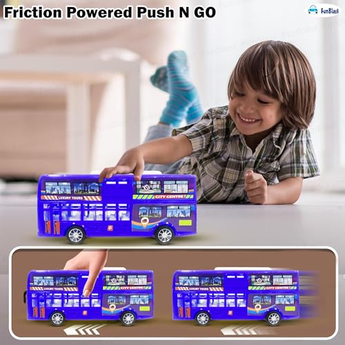FunBlast Double Decker Bus Toy for Kids – Pull Back Vehicle Toy, Push & Go Toy Bus for Boys & Girls Age 3+, Fun Birthday Gift for Kids (Blue) - Image 4