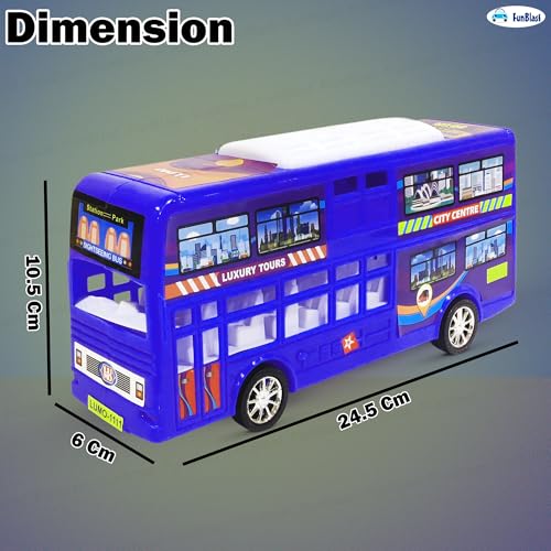 FunBlast Double Decker Bus Toy for Kids – Pull Back Vehicle Toy, Push & Go Toy Bus for Boys & Girls Age 3+, Fun Birthday Gift for Kids (Blue) - Image 2