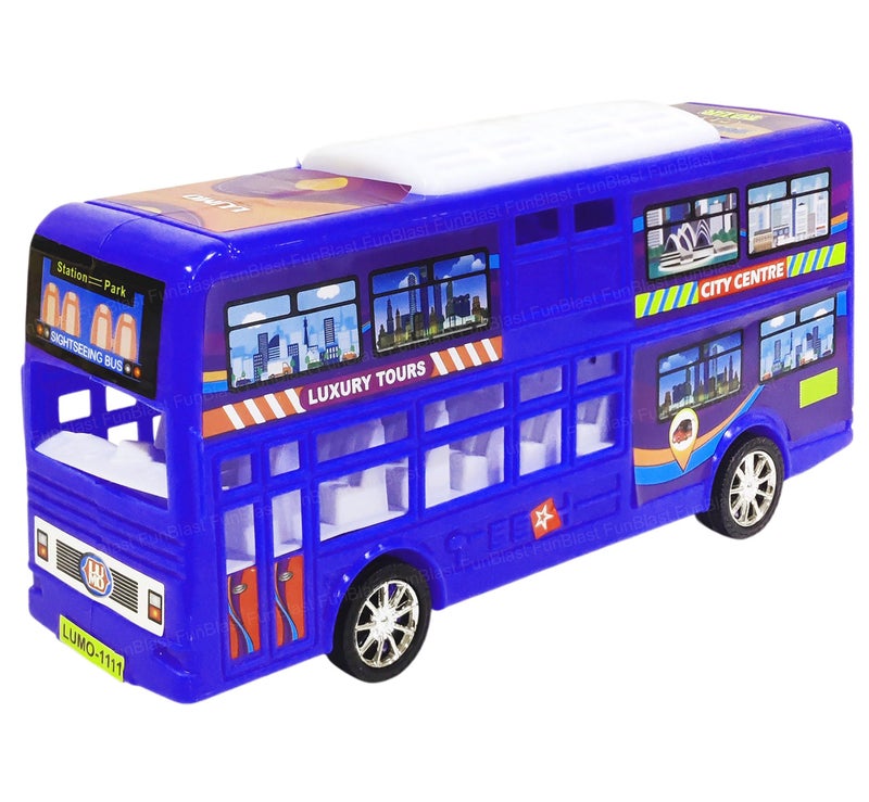 FunBlast Double Decker Bus Toy for Kids – Pull Back Vehicle Toy, Push & Go Toy Bus for Boys & Girls Age 3+, Fun Birthday Gift for Kids (Blue) - Image 1