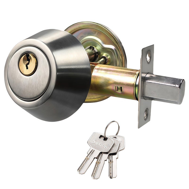 Eiqikayo Silver Steel Single Cylinder Deadbolt for Front Door & Garage Door, Keyed One Side with Thumb Turn Inside, Heavy Duty Door Lock for Home Security - Image 1