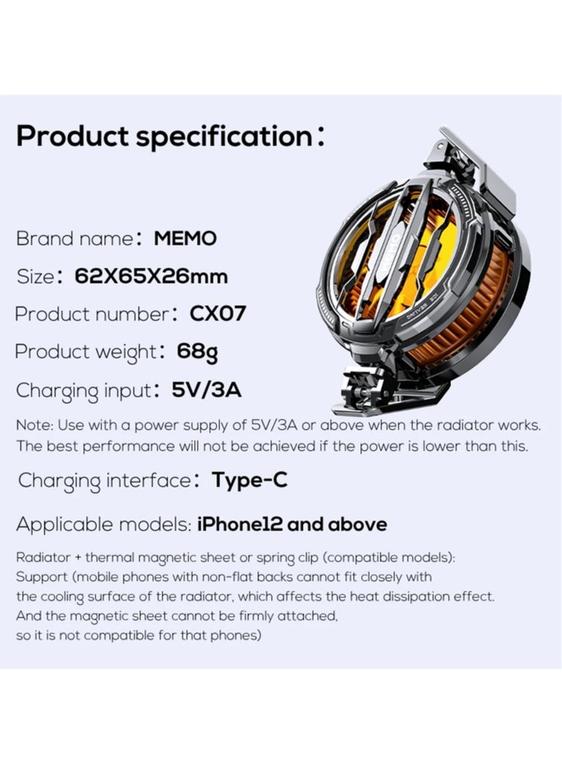 Memo CX07 Cell Phone Magnetic Cooling Fan Mobile Phone Cooler 15W Semiconductor  - Image 3