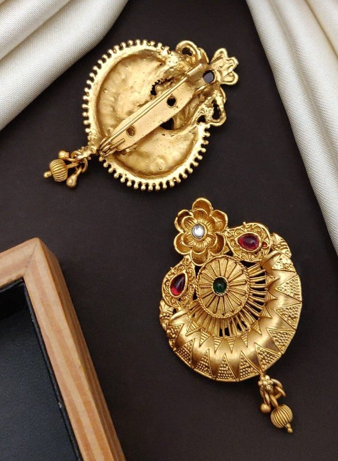 Prayosha دبوس ساري أنيق مطلي بالذهب من برايوشا للنساء (عبوة من قطعة واحدة) - Image 3