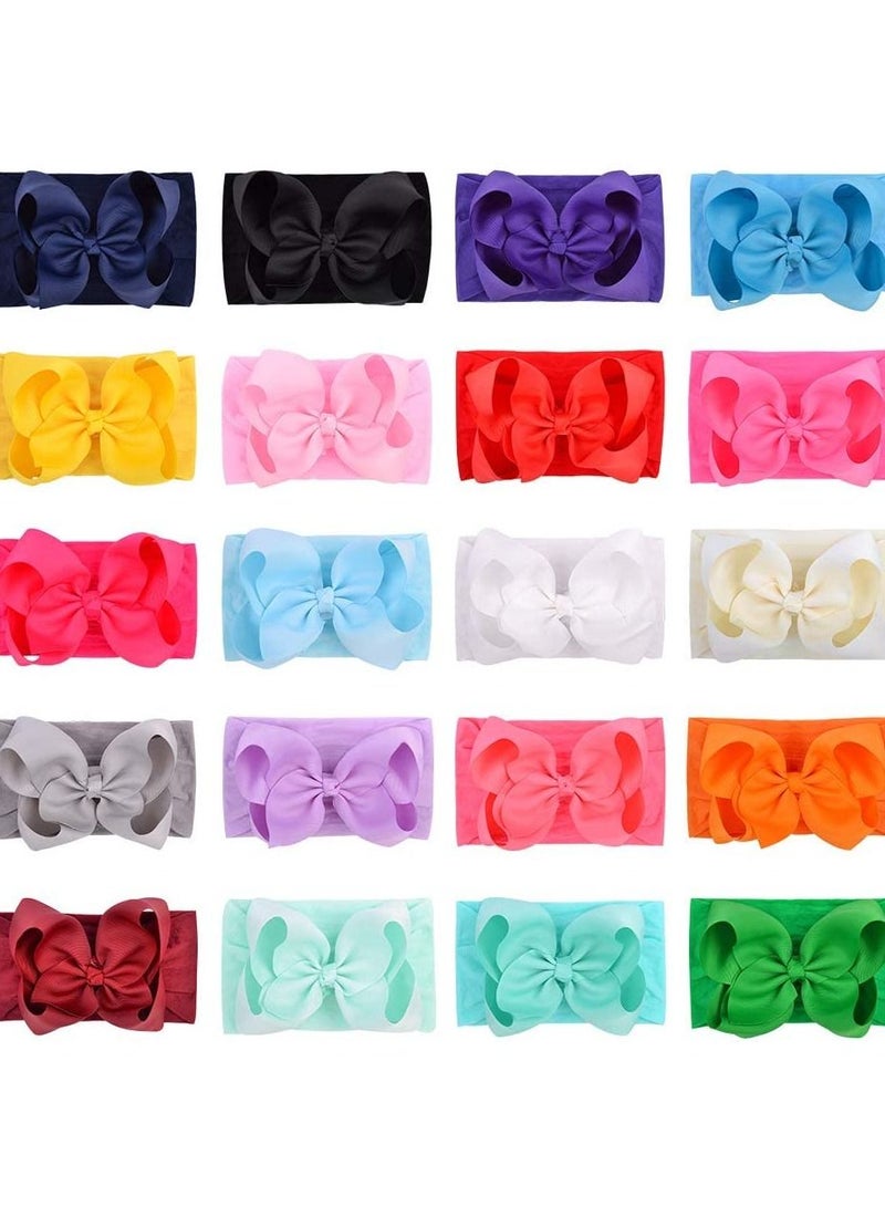KASTWAVE Bows Headbands Baby Girls Elastic Nylon Headbands Turban Hair Accessories for Newborns Infants Toddlers and Kids 20pcs 6 Inches - Image 2