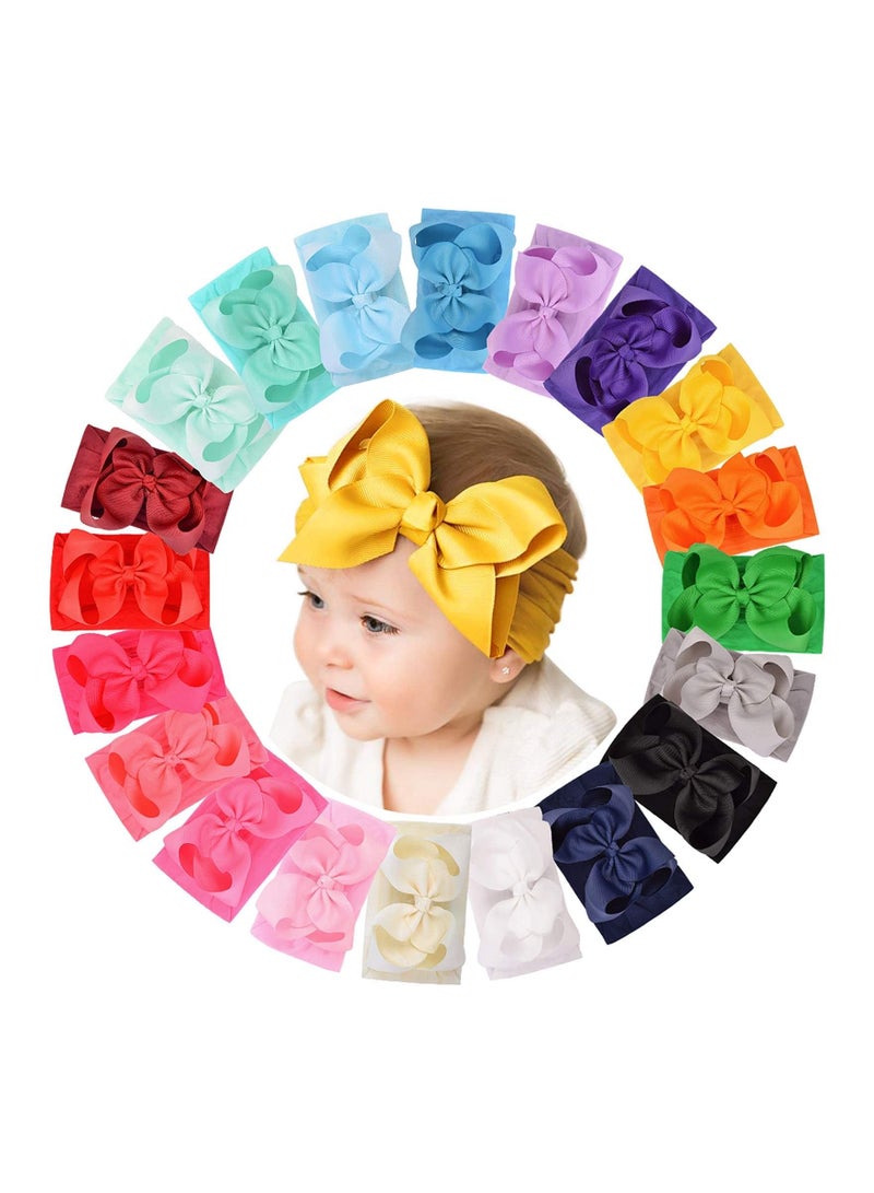 KASTWAVE Bows Headbands Baby Girls Elastic Nylon Headbands Turban Hair Accessories for Newborns Infants Toddlers and Kids 20pcs 6 Inches - Image 1