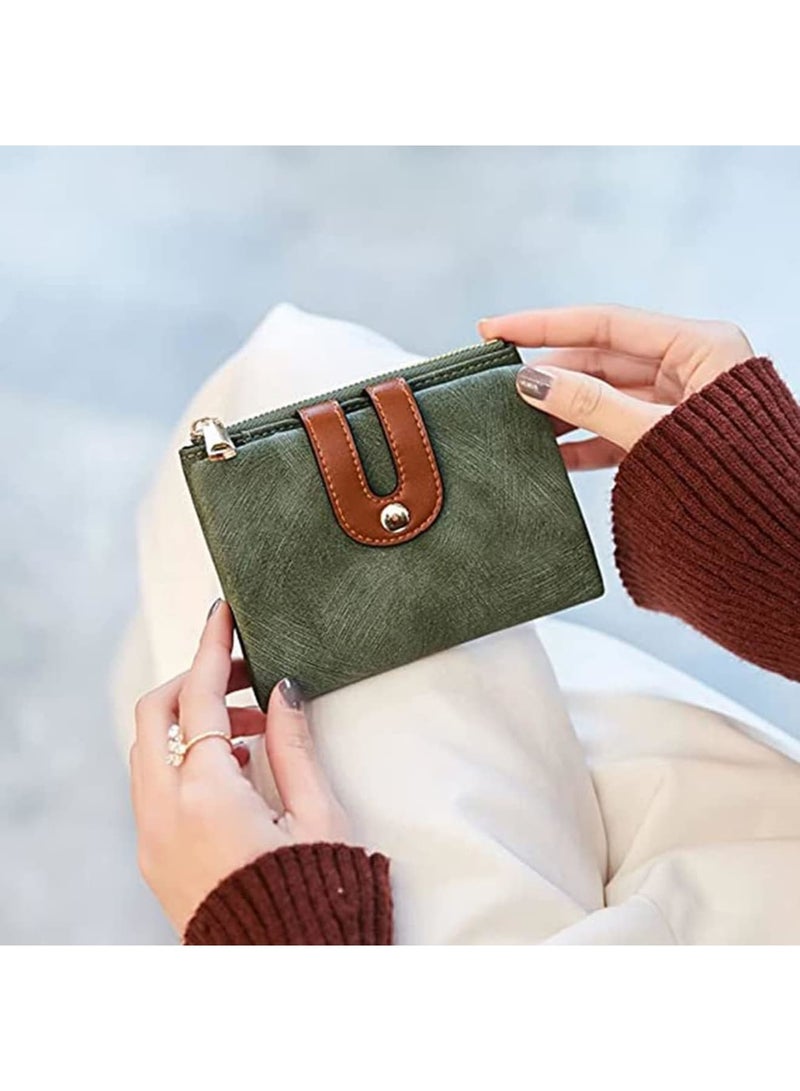 SOLARAE Wallet, Women's Rfid Small Bifold Leather Wallet Ladies Mini Zipper Coin Purse id card Pocket, Slim Compact Thin (Green) - Image 3