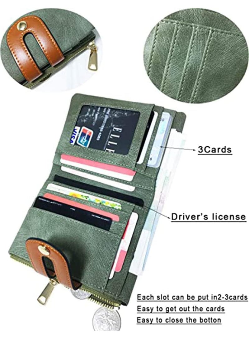 SOLARAE Wallet, Women's Rfid Small Bifold Leather Wallet Ladies Mini Zipper Coin Purse id card Pocket, Slim Compact Thin (Green) - Image 2