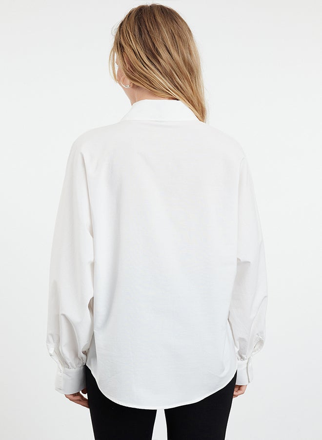 trendyol Ecru Balloon Sleeve Oversize Wide Fit Woven Shirt TWOAW25GO00013 - Image 4