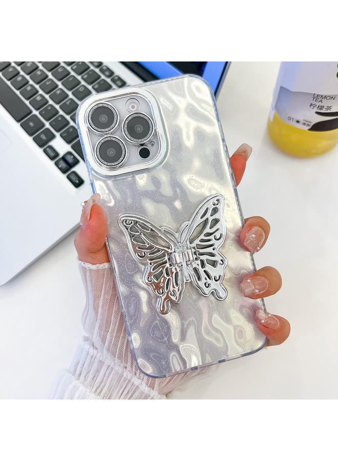 اس-توب جراب لهاتف iPhone 16 Pro مصنوع من مادة TPU مع طبقة غشاء عدسة وحامل على شكل فراشة ومطلي بطبقة لامعة - Image 1