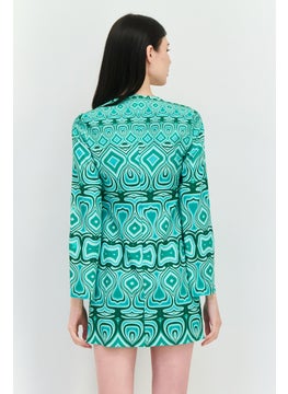 MANGO Women Abstract Print Mini Dress, Green Combo  - Image 3