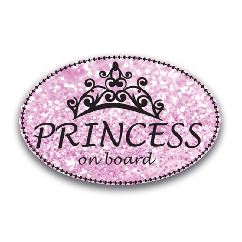 Princess On Board Oval Car Magnet 4x6" Pink Sparkly Decal Heavy Duty Waterproof