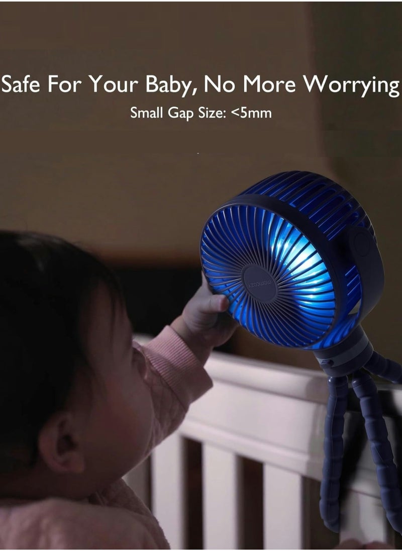 Momcozy Portable Stroller Fan, 27H Ultra-long Battery Life, Detachable 4 Speed 360°Rotate, LED Night Light with 2 Modes  - Image 4
