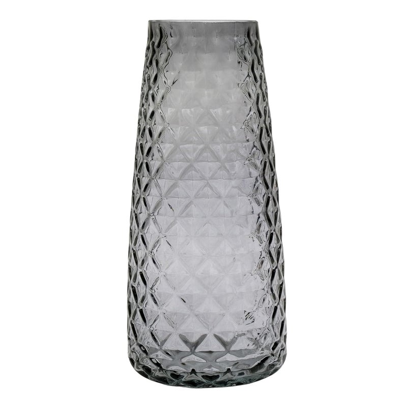 STORE 2508 Store2508 Glass Flower Vase Translucent Diamond Pattern 1pc, Grey - Image 1