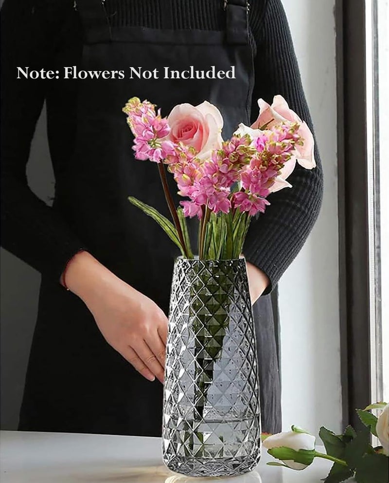 STORE 2508 Store2508 Glass Flower Vase Translucent Diamond Pattern 1pc, Grey - Image 4