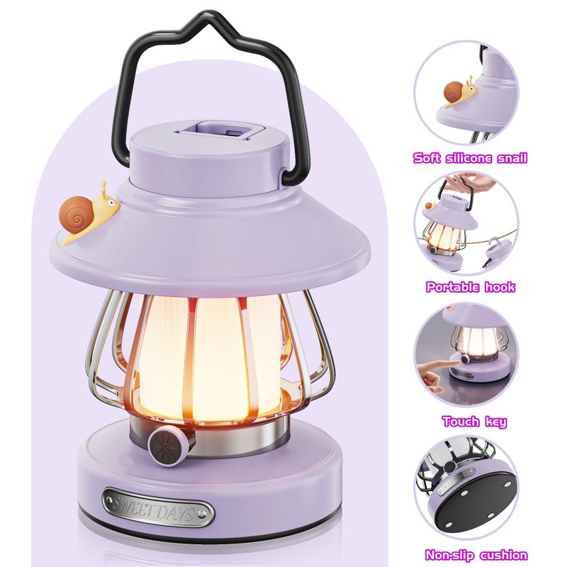 HOMY Snail Camping Lantern for Kids Rechargeable Portable Night Light with 3 Colors & Dimmable, Outdoor Camping Gear, Indoor Bedroom Tent Nightlight Gift for Toddlers - Image 3
