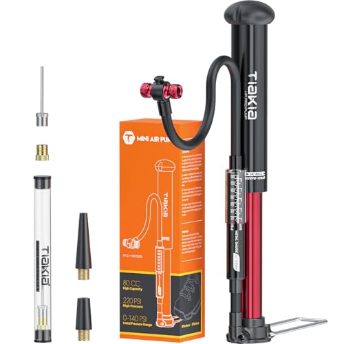 Tiakia Mini Bike Floor Pump with Gauge 220psi High Pressure Compact Bike Pump Aluminum Tire Pump Portable Bicycle Air Pump fits Schrader Presta Valve Hand Pump for Road Mountain Bike Balls - Image 1