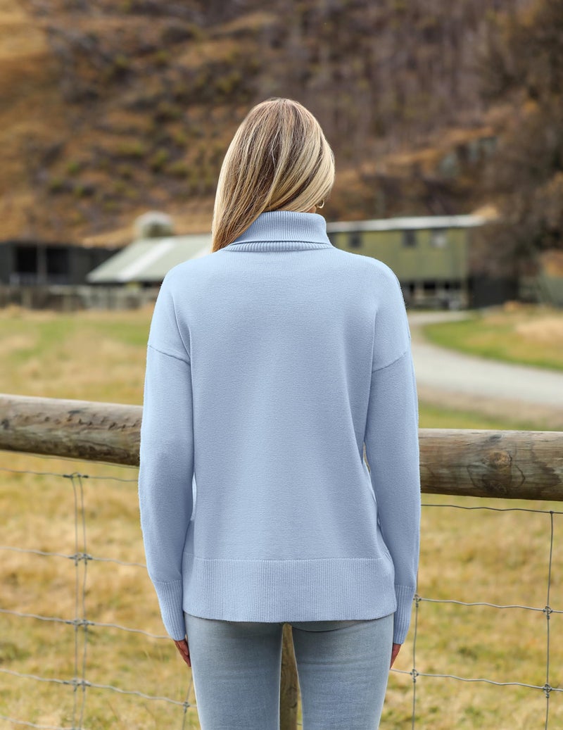 Zeagoo Women's Turtleneck Sweater 2026 Fall Winter Chunky Knitted Pullover High Low Hem Trendy Basic Jumper Top Blue - Image 4